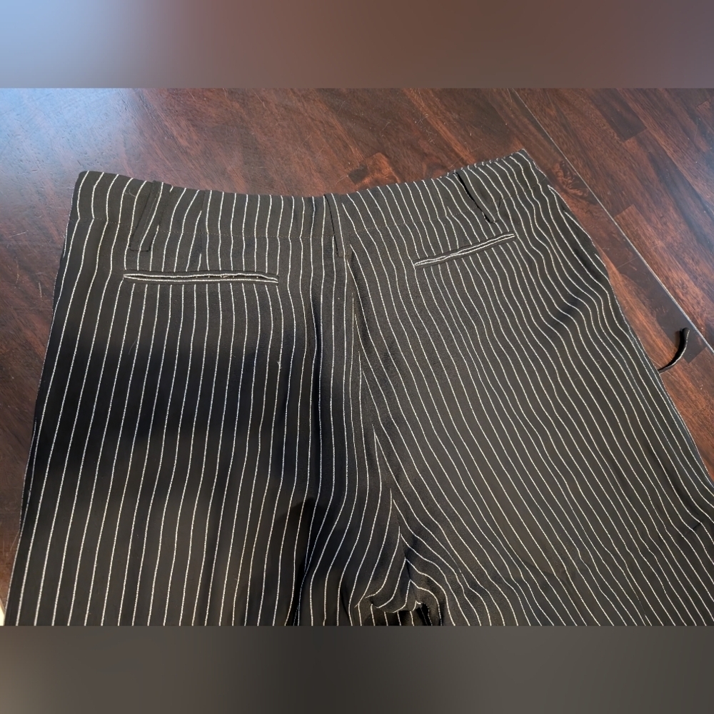 Theory Tennen Black and White Pinstriped Wide-Leg Cropped Pants, Women's 10 - Picture 5 of 8